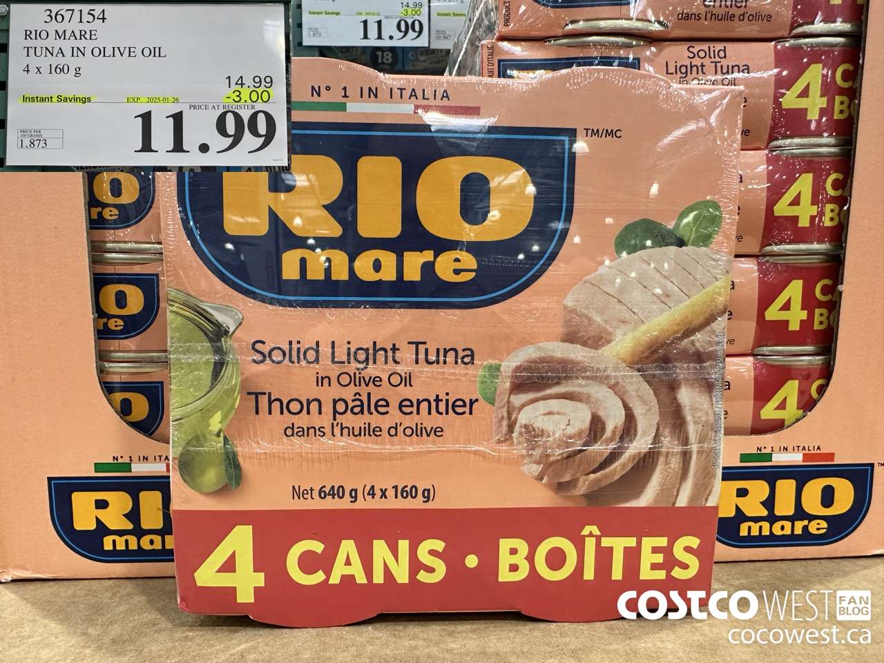 367154 RIO MARE TUNA IN OLIVE OIL 4 x 160 g ($3.00 INSTANT SAVINGS EXPIRES ON 2025-01-26) $11.99