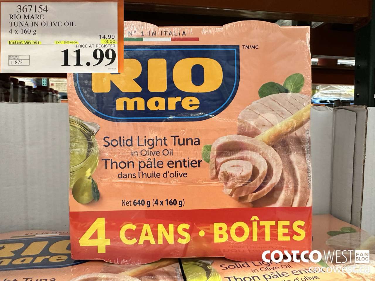 367154 RIO MARE TUNA IN OLIVE OIL 4 x 160 g ($3.00 INSTANT SAVINGS EXPIRES ON 2025-01-26) $11.99