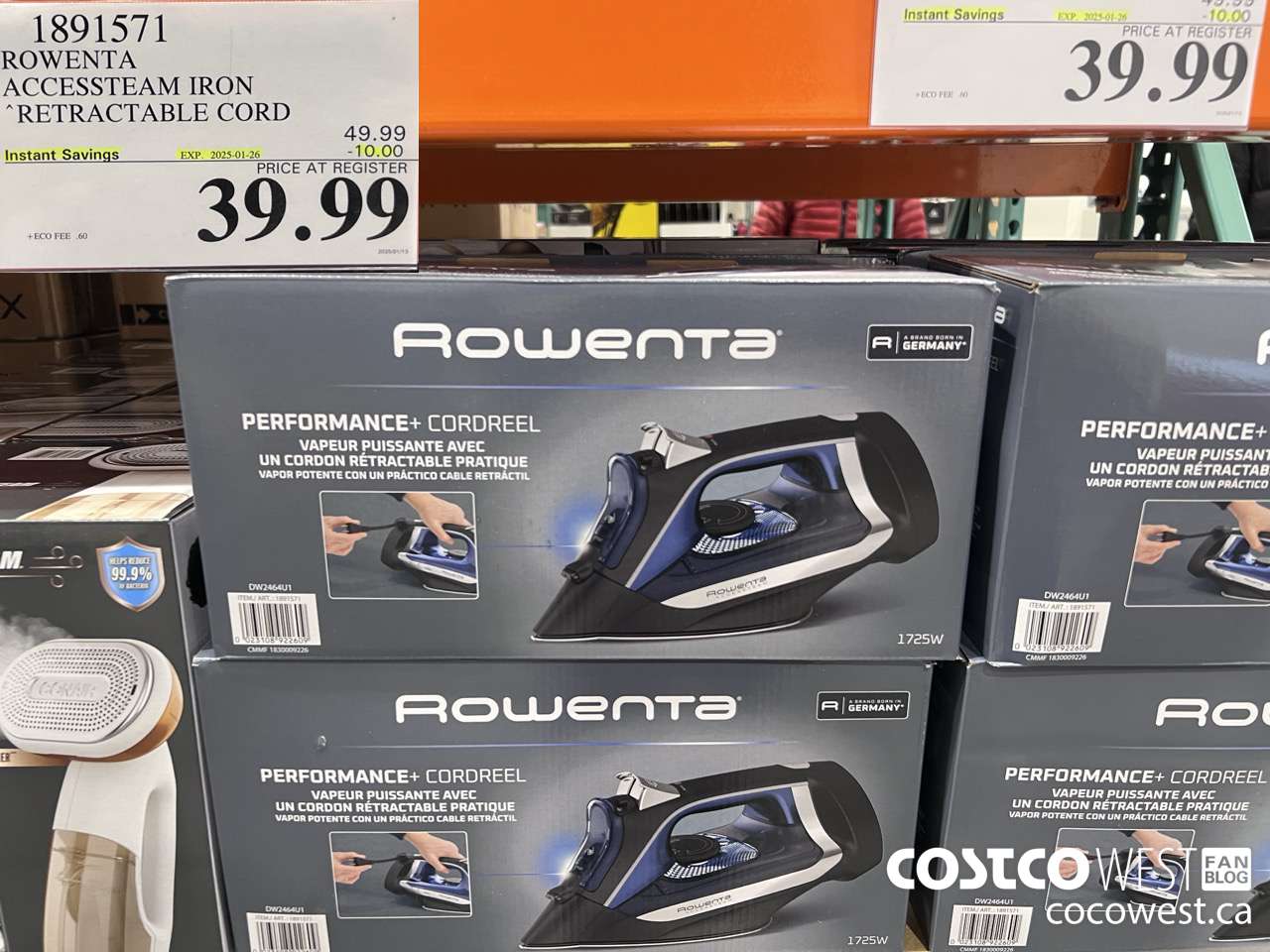 1891571 ROWENTA ACCESSTEAM IRON WITH RETRACTABLE CORD ($10.00 INSTANT SAVINGS EXPIRES ON 2025-01-26) $39.99