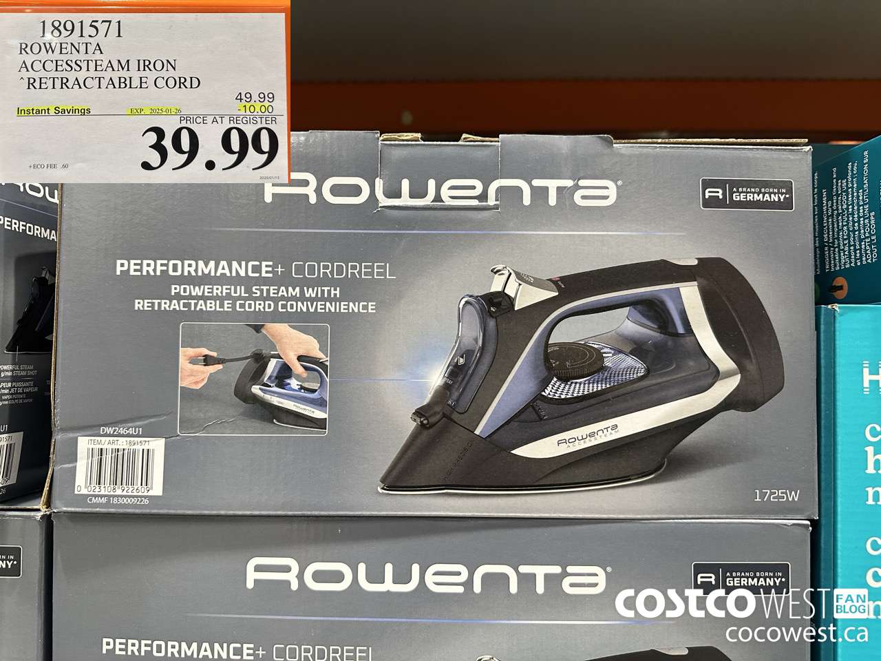 1891571 ROWENTA ACCESSTEAM IRON WITH RETRACTABLE CORD ($10.00 INSTANT SAVINGS EXPIRES ON 2025-01-26) $39.99