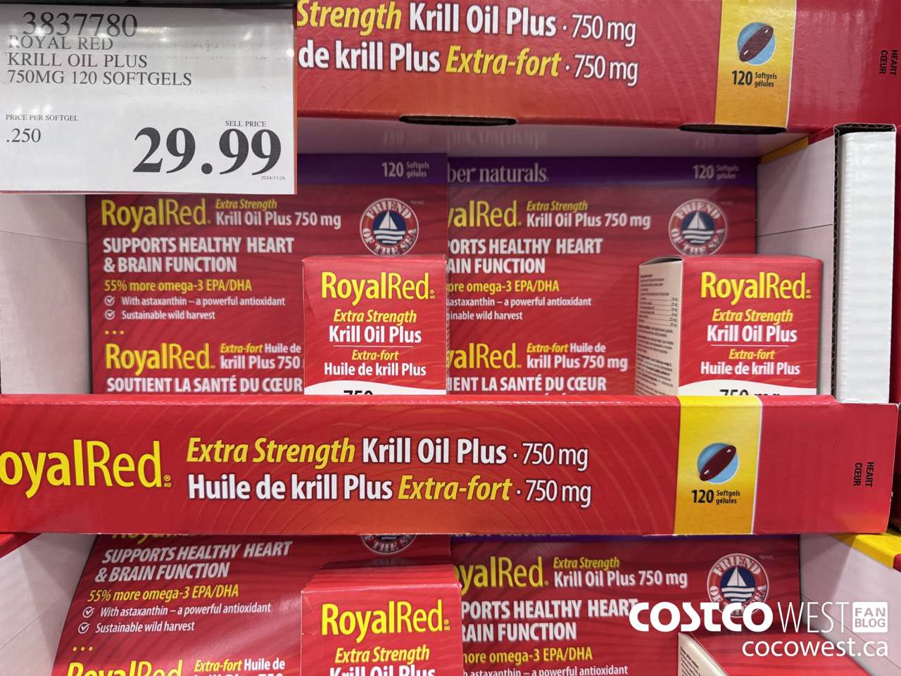 3837780 ROYAL RED KRILL OIL PLUS 750MG 120 SOFTGELS $29.99