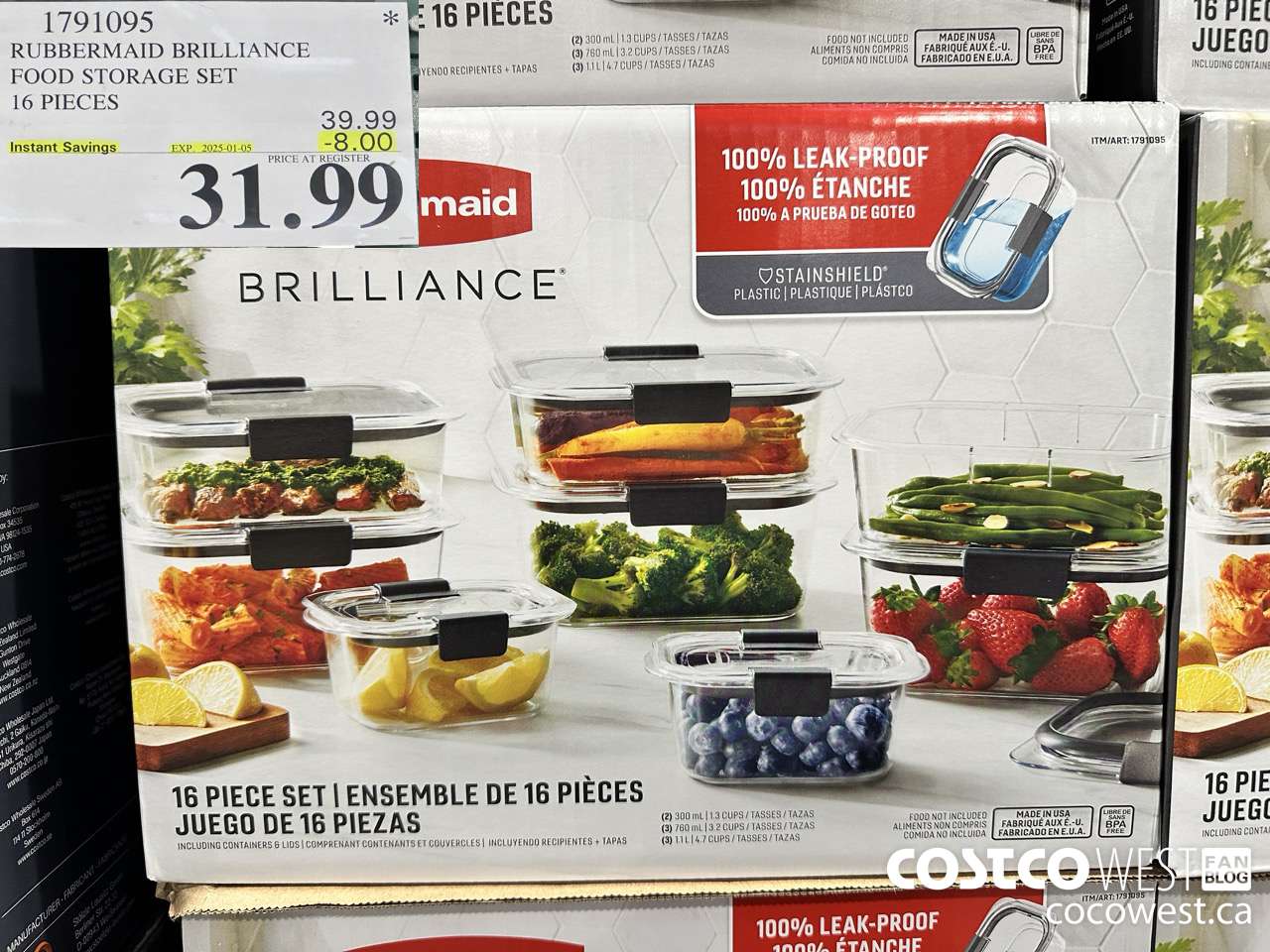 1791095 RUBBERMAID BRILLIANCE FOOD STORAGE SET 16 PIECES ($8.00 INSTANT SAVINGS EXPIRES ON 2025-01-05) $31.99