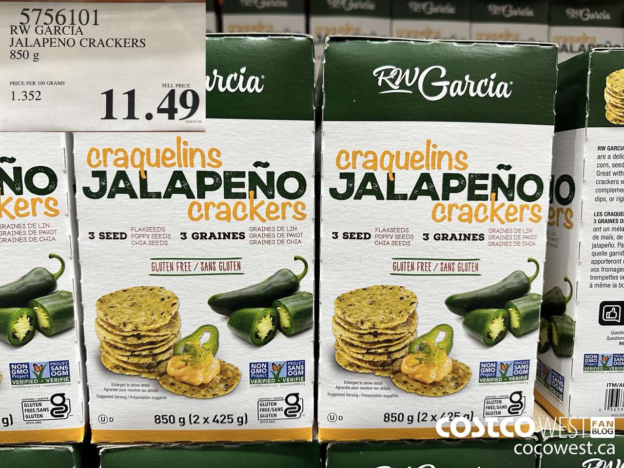 5756101 RW GARCIA JALAPENO CRACKERS 850G $11.49