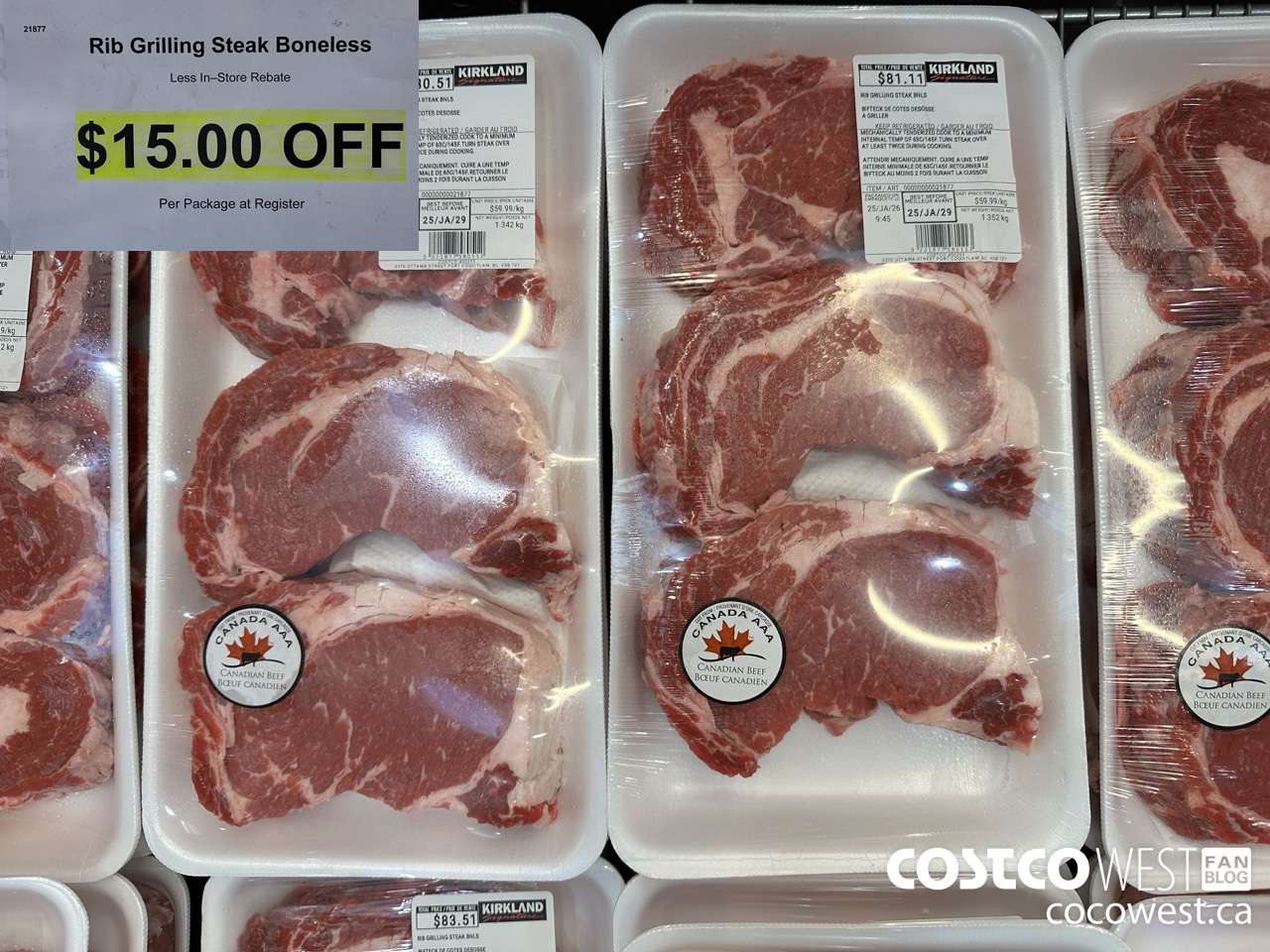 21877 Rib Grilling Steak Boneless  ($15.00 INSTANT SAVINGS)