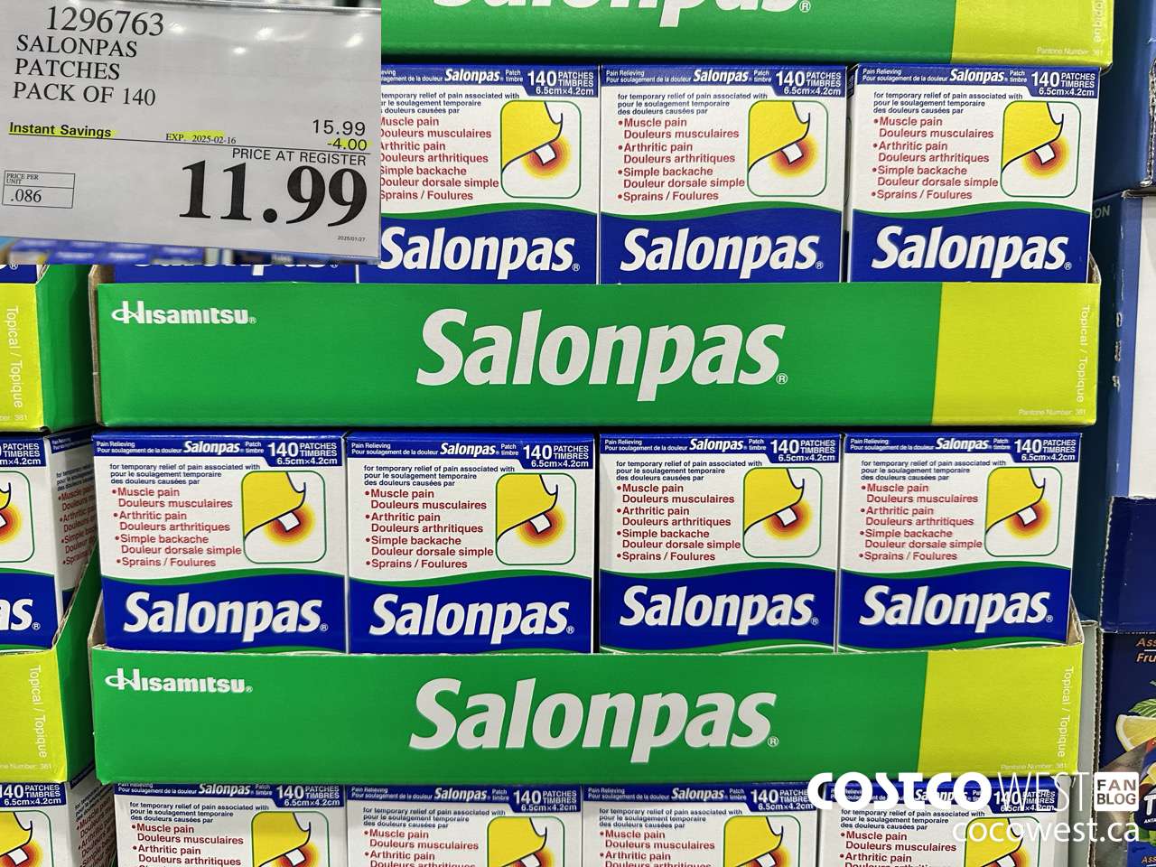 1296763 SALONPAS PATCHES PACK OF 140 ($4.00 INSTANT SAVINGS EXPIRES ON 2025-02-16) $11.99