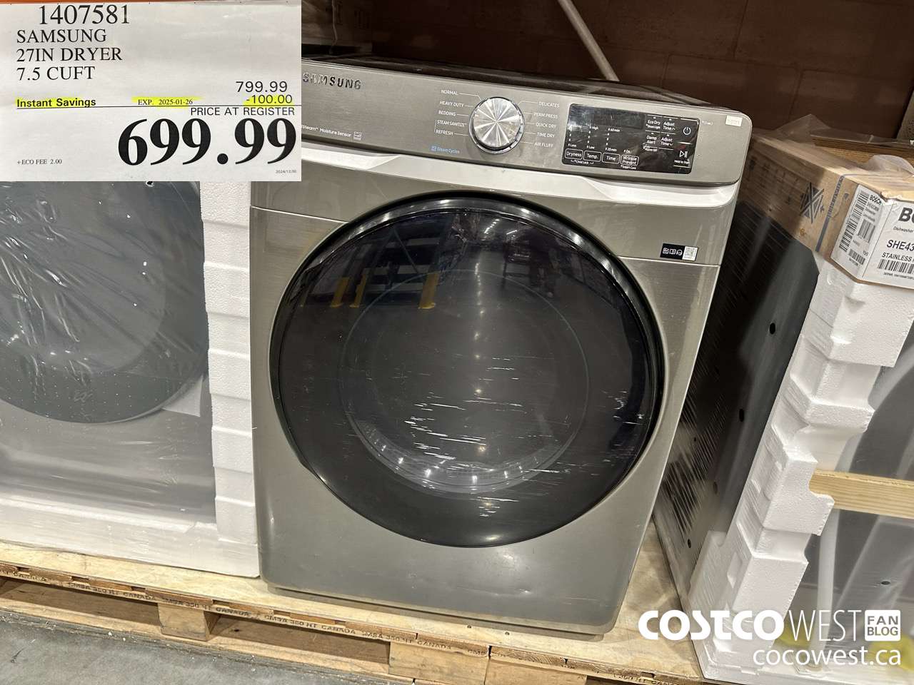1407581 SAMSUNG 27IN DRYER 7.5 CUFT ($100.00 INSTANT SAVINGS EXPIRES ON 2025-01-26) $699.99