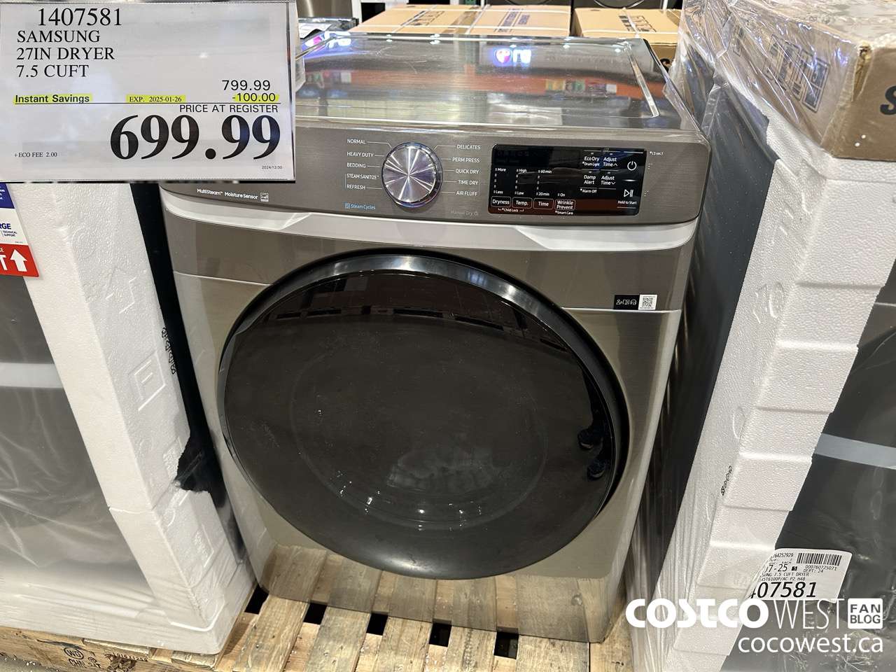 1407581 SAMSUNG 27IN DRYER 7.5 CUFT ($100.00 INSTANT SAVINGS EXPIRES ON 2025-01-26) $699.99