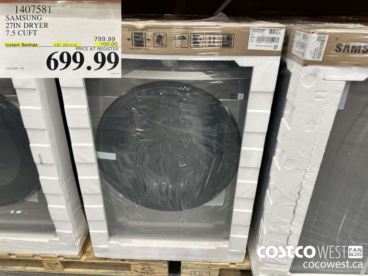 1407581 SAMSUNG 27IN DRYER 7.5 CUFT ($100.00 INSTANT SAVINGS EXPIRES ON 2025-01-26) $699.99