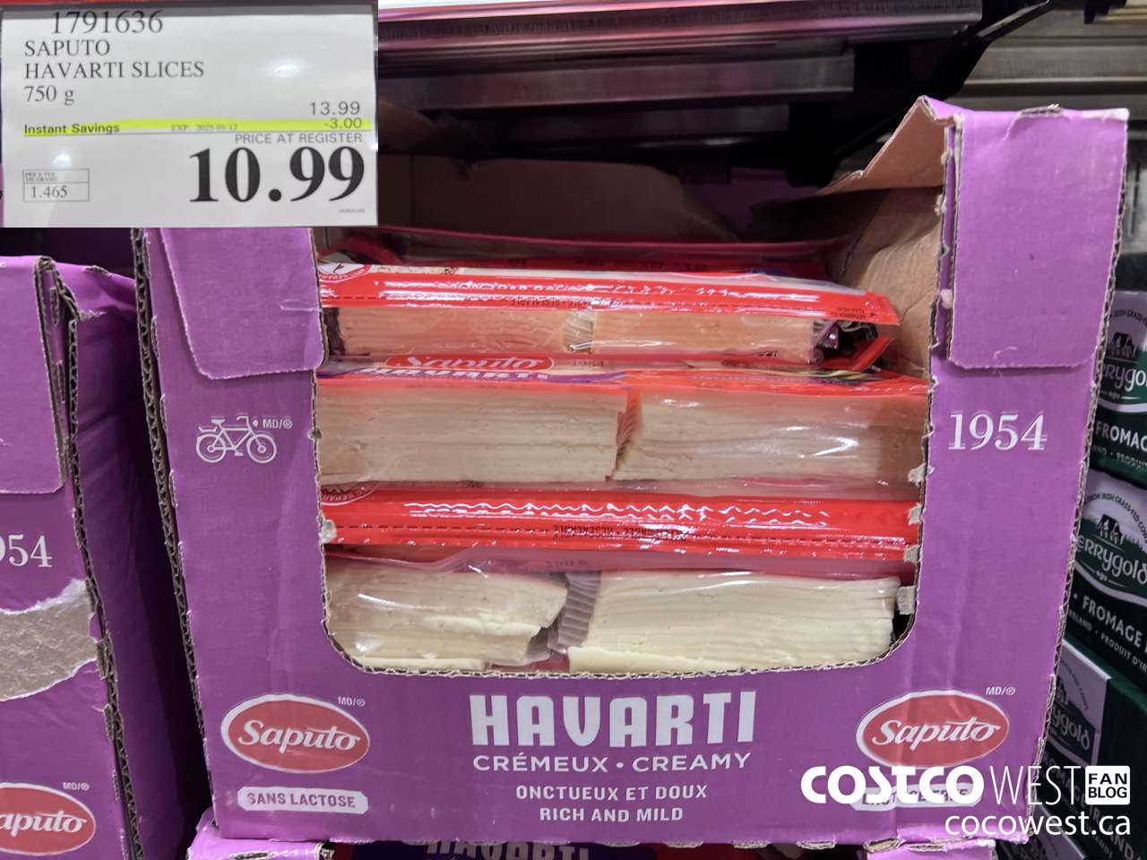 1791636 SAPUTO HAVARTI SLICES 750G ($3.00 INSTANT SAVINGS EXPIRES ON 2025-01-12) $10.99
