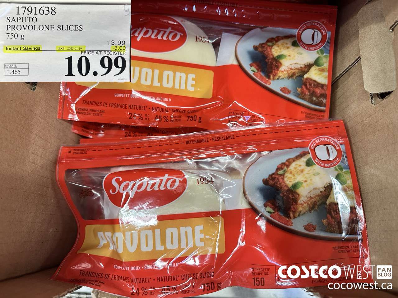 1791638 SAPUTO PROVOLONE SLICES 750G ($3.00 INSTANT SAVINGS EXPIRES ON 2025-01-19) $10.99