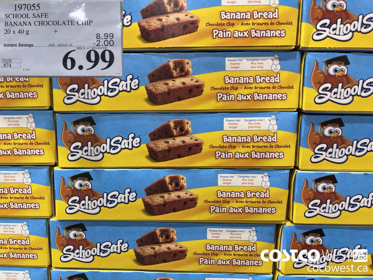 197055 SCHOOL SAFE CHOCOLATE CHIP BANANA BREAD 20 X 40 G ($2.00 INSTANT SAVINGS EXPIRES ON 2025-01-19) $6.99