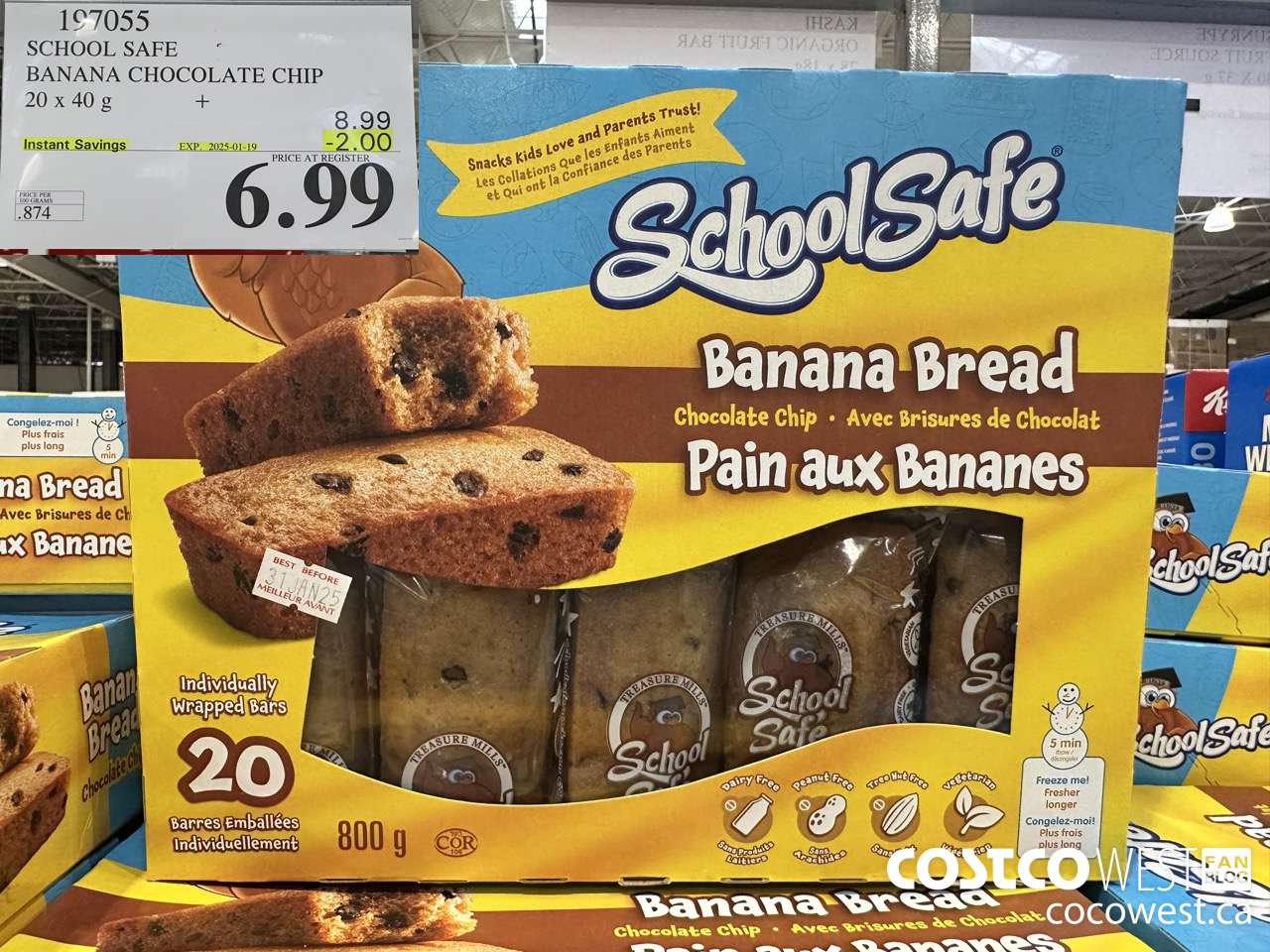197055 SCHOOL SAFE CHOCOLATE CHIP BANANA BREAD 20 X 40 G ($2.00 INSTANT SAVINGS EXPIRES ON 2025-01-19) $6.99