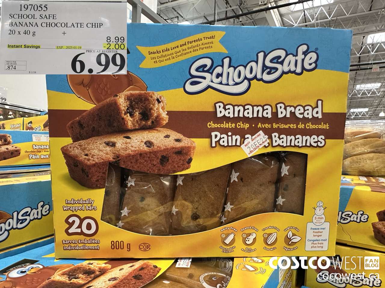 197055 SCHOOL SAFE CHOCOLATE CHIP BANANA BREAD 20 X 40 G ($2.00 INSTANT SAVINGS EXPIRES ON 2025-01-19) $6.99