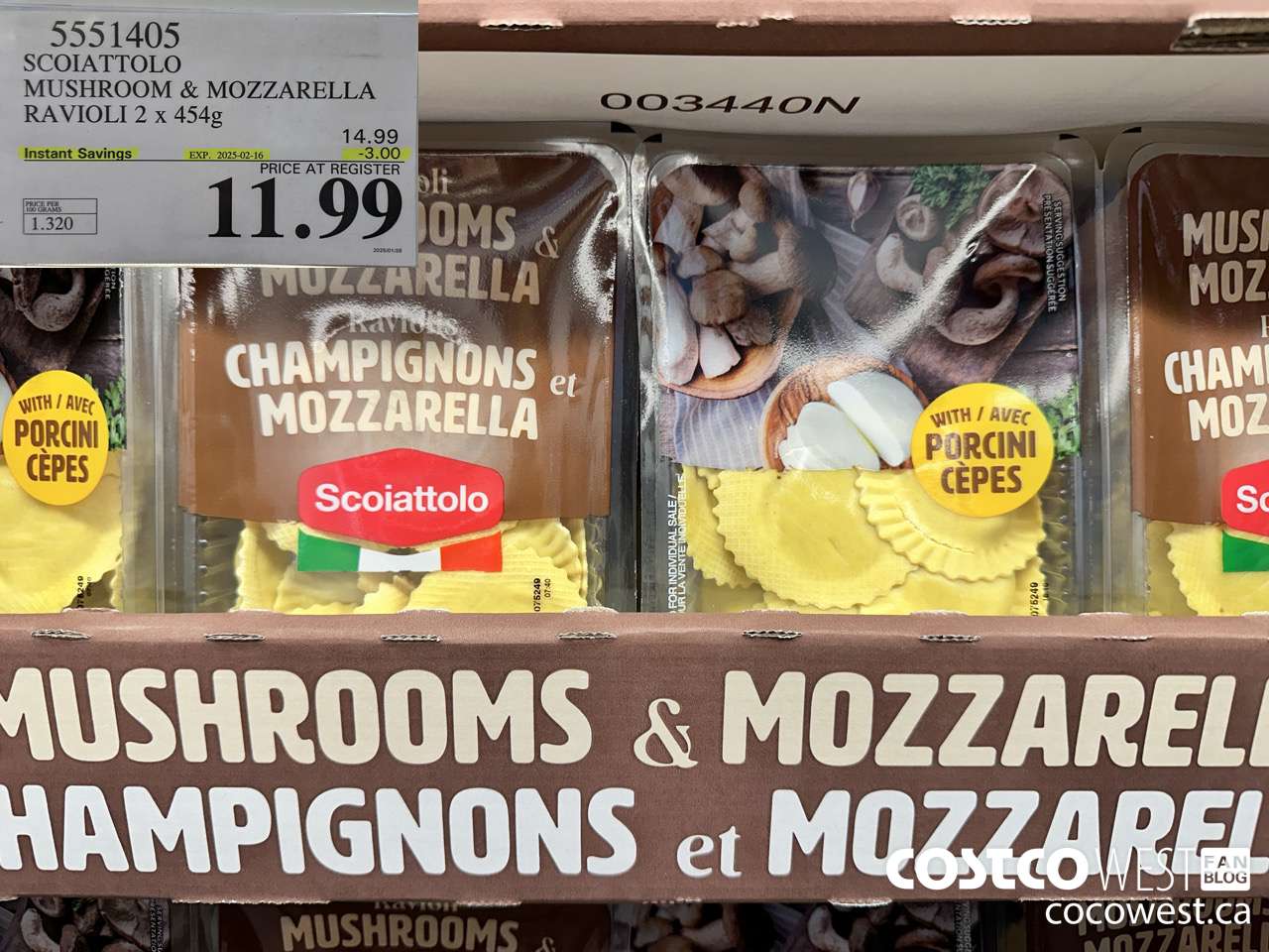 5551405 SCOIATTOLO MUSHROOM & MOZZARELLA RAVIOLI 2 X 454G ($3.00 INSTANT SAVINGS EXPIRES ON 2025-02-16) $11.99