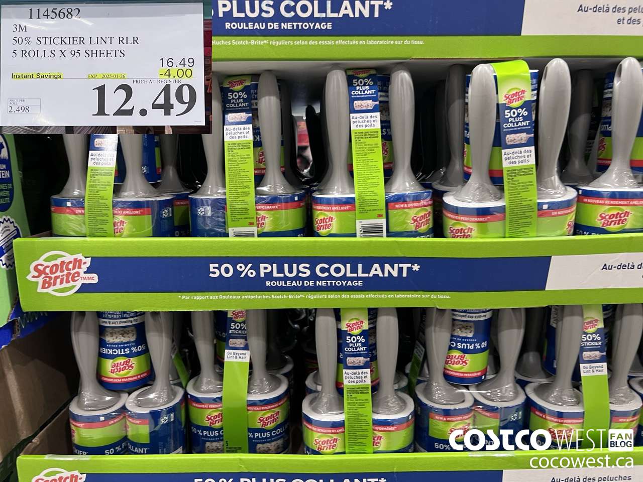 1145682 SCOTCH BRITE 50% STICKIER LINT RLR 5 ROLLS X 95 SHEETS ($4.00 INSTANT SAVINGS EXPIRES ON 2025-01-26) $12.49