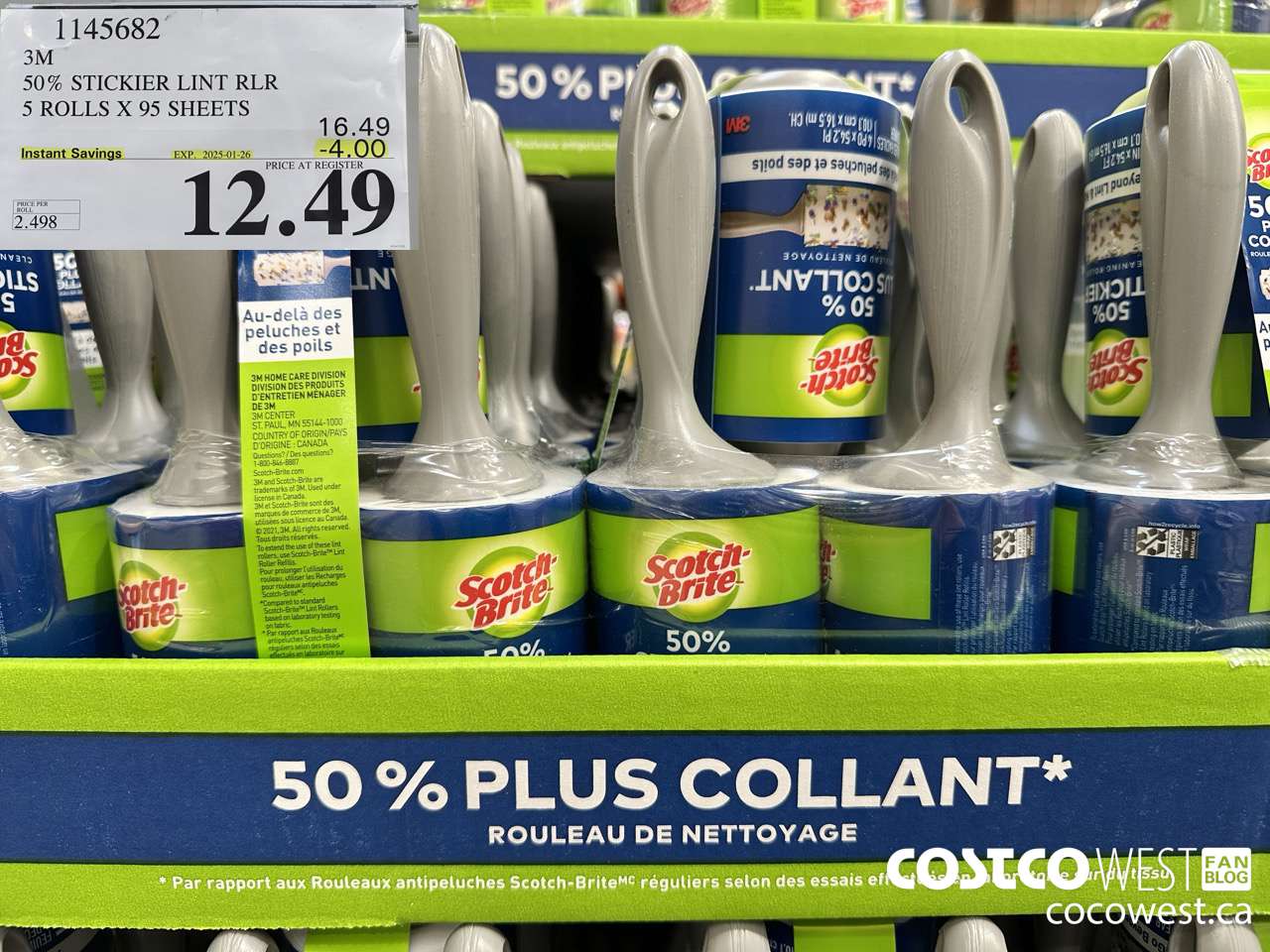 1145682 SCOTCH BRITE 50% STICKIER LINT RLR 5 ROLLS X 95 SHEETS ($4.00 INSTANT SAVINGS EXPIRES ON 2025-01-26) $12.49