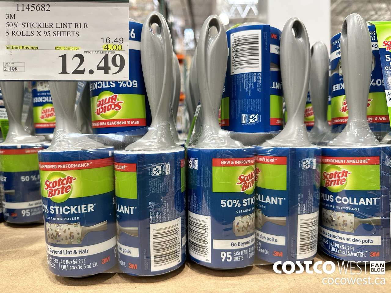 1145682 SCOTCH BRITE 50% STICKIER LINT RLR 5 ROLLS X 95 SHEETS ($4.00 INSTANT SAVINGS EXPIRES ON 2025-01-26) $12.49