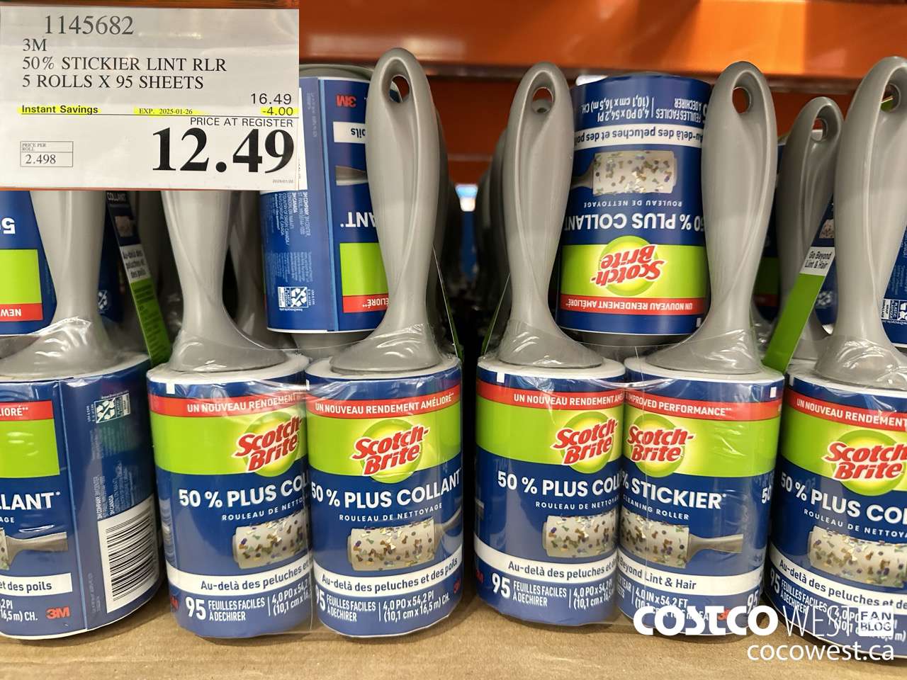 1145682 SCOTCH BRITE 50% STICKIER LINT RLR 5 ROLLS X 95 SHEETS ($4.00 INSTANT SAVINGS EXPIRES ON 2025-01-26) $12.49