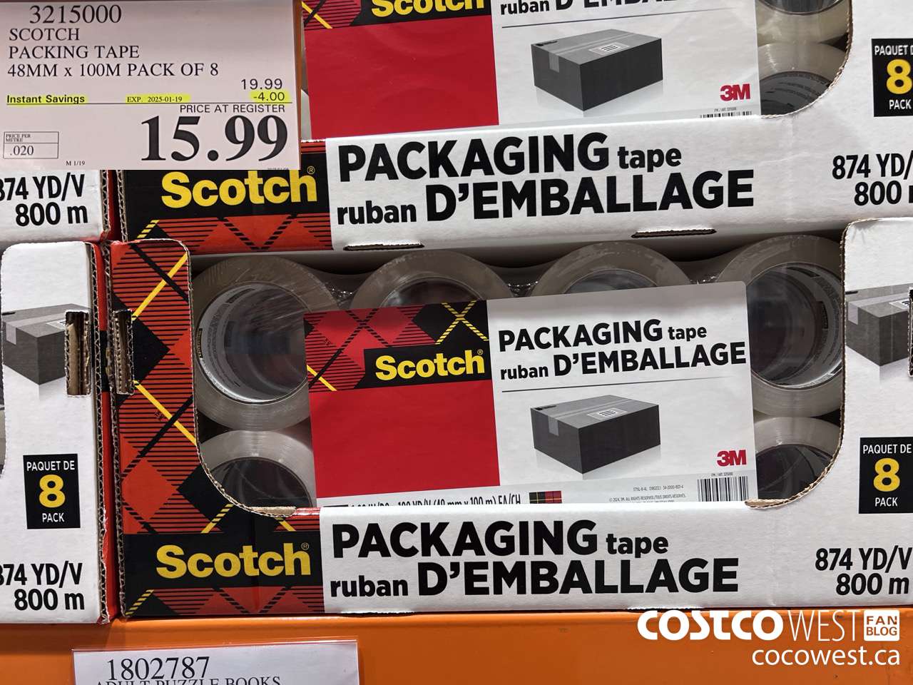 3215000 SCOTCH PACKING TAPE 48MM x 100M PACK OF 8 ($4.00 INSTANT SAVINGS EXPIRES ON 2025-01-19) $15.99