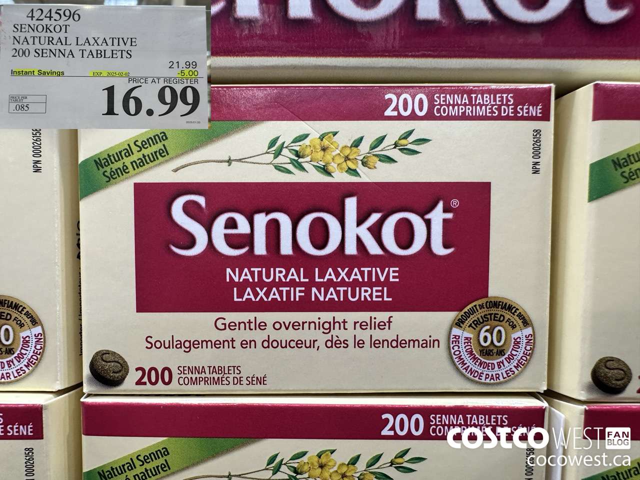 424596 SENOKOT NATURAL LAXATIVE 200 SENNA TABLETS ($5.00 INSTANT SAVINGS EXPIRES ON 2025-02-02) $16.99