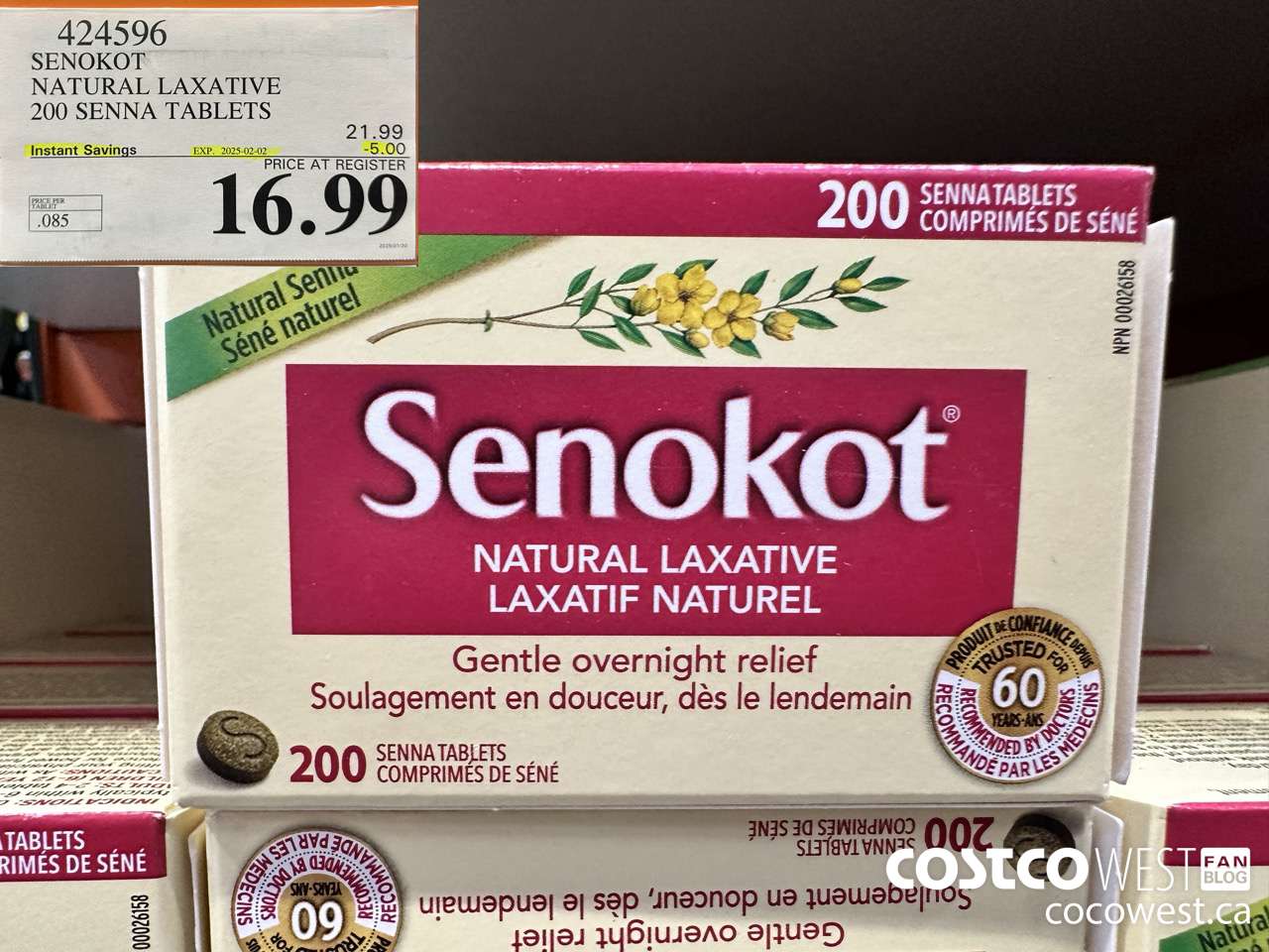 424596 SENOKOT NATURAL LAXATIVE 200 SENNA TABLETS ($5.00 INSTANT SAVINGS EXPIRES ON 2025-02-02) $16.99