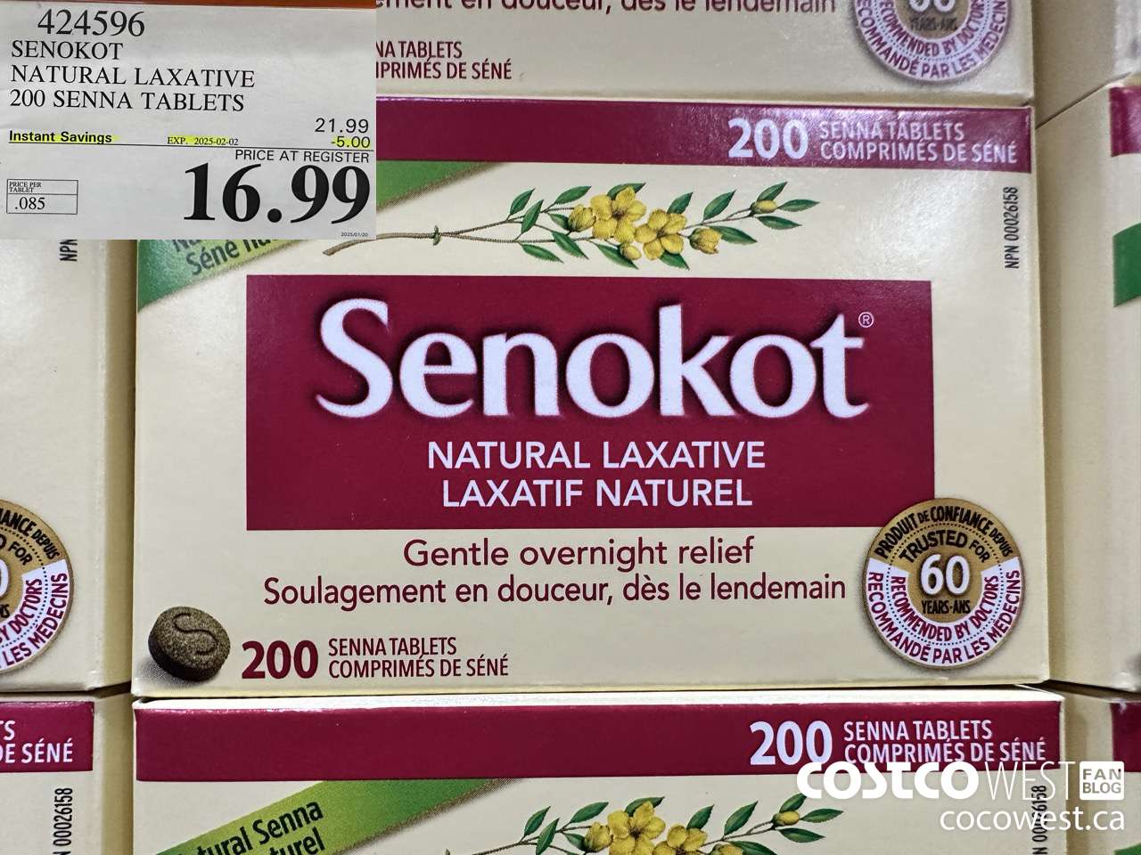 424596 SENOKOT NATURAL LAXATIVE 200 SENNA TABLETS ($5.00 INSTANT SAVINGS EXPIRES ON 2025-02-02) $16.99