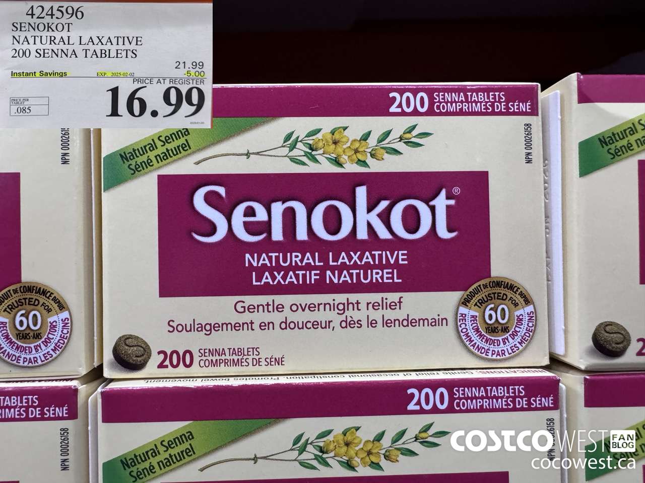 424596 SENOKOT NATURAL LAXATIVE 200 SENNA TABLETS ($5.00 INSTANT SAVINGS EXPIRES ON 2025-02-02) $16.99