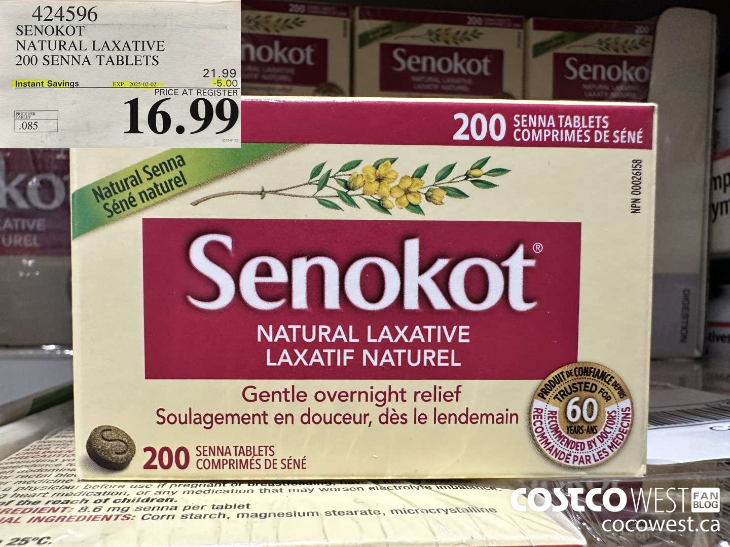 424596 SENOKOT NATURAL LAXATIVE 200 SENNA TABLETS ($5.00 INSTANT SAVINGS EXPIRES ON 2025-02-02) $16.99