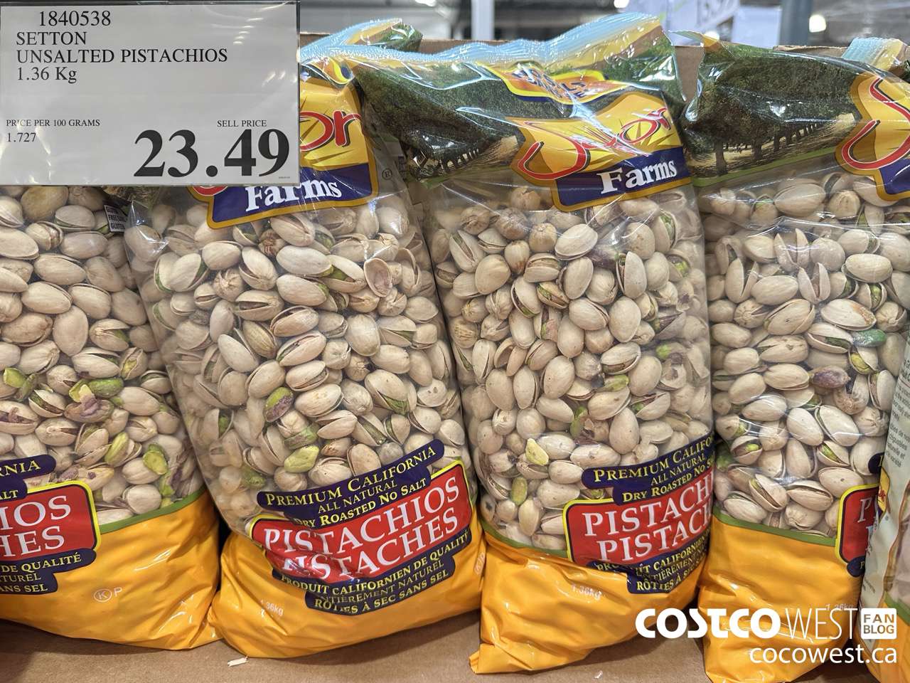 1840538 SETTON UNSALTED PISTACHIOS 1.36KG $23.49