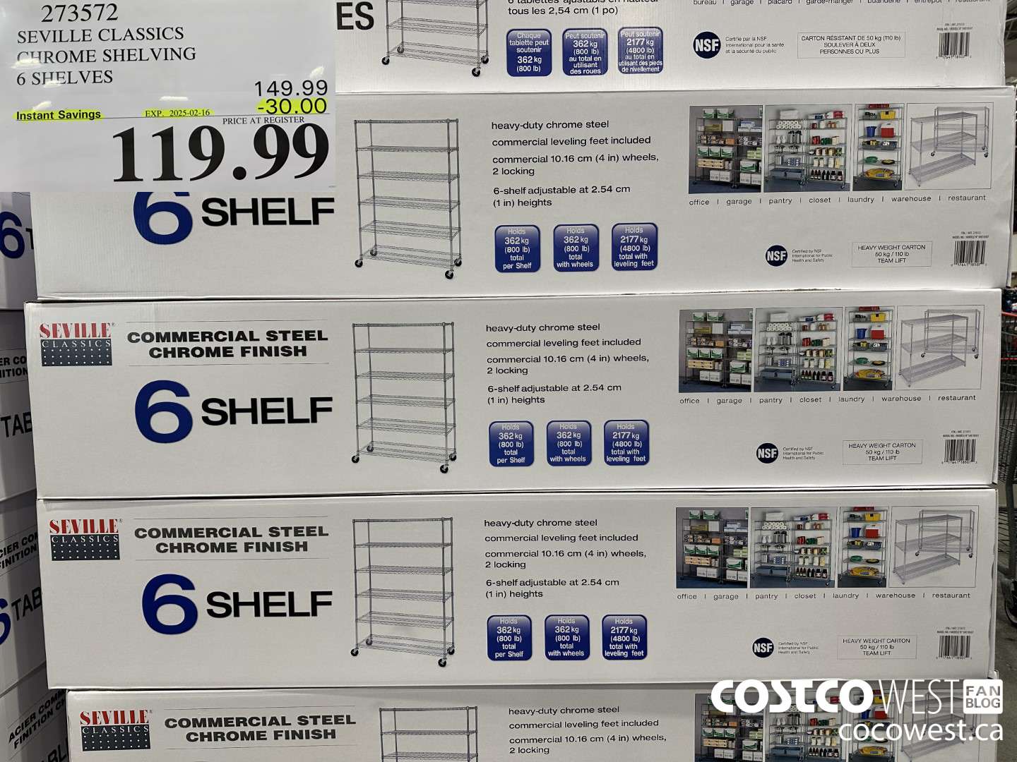 273572 SEVILLE CLASSICS CHROME SHELVING 6 SHELVES ($30.00 INSTANT SAVINGS EXPIRES ON 2025-02-16) $119.99