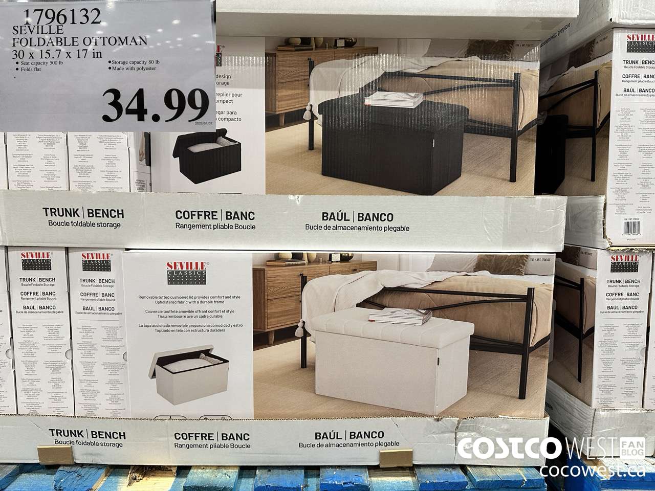 1796132 SEVILLE FOLDABLE OTTOMAN 30 x 15.7 x 17 in $34.99