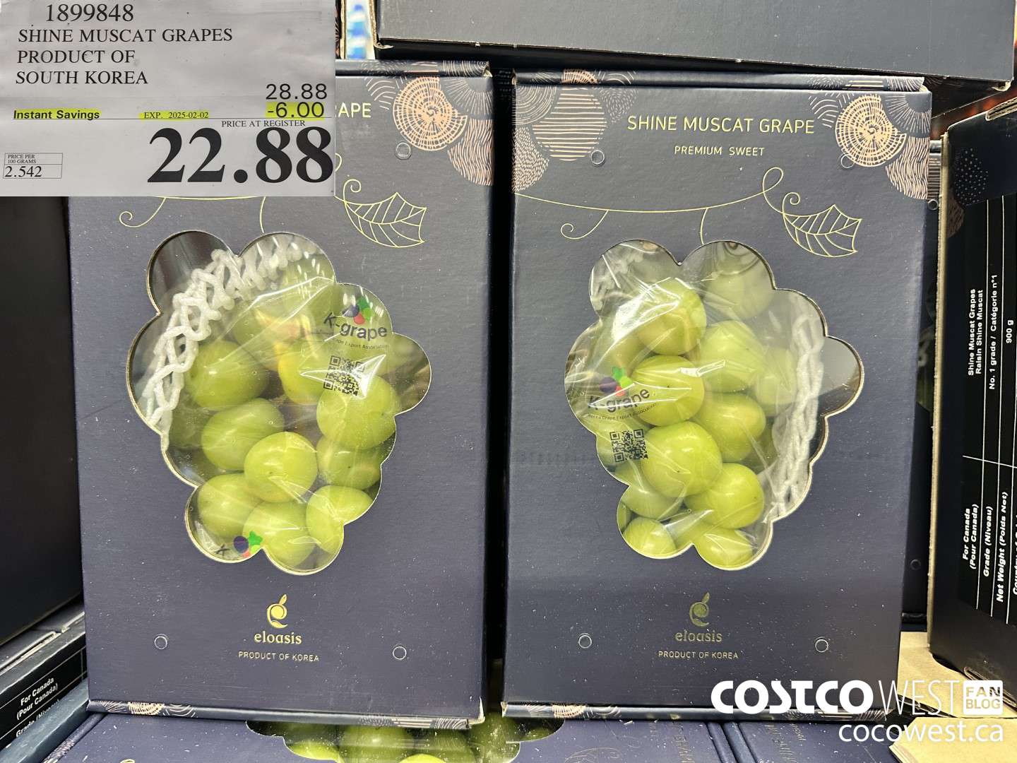 1899848 SHINE MUSCAT GRAPES PRODUCT OF SOUTH KOREA ($6.00 INSTANT SAVINGS EXPIRES ON 2025-02-02) $22.88