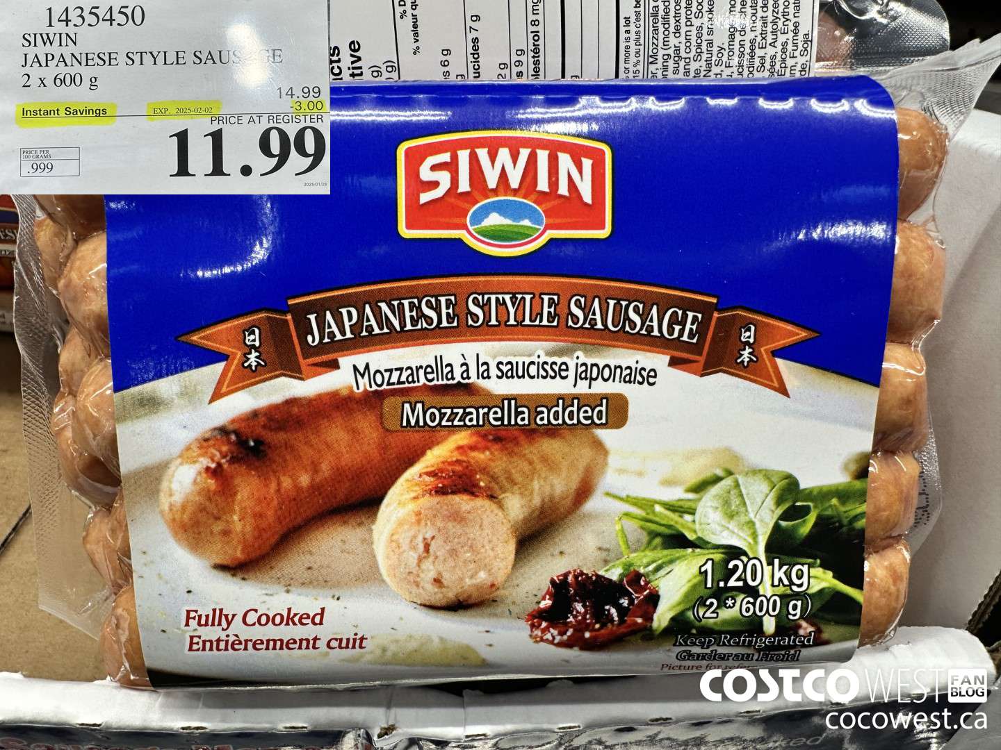 1435450 SIWIN JAPANESE STYLE SAUSAGE 2 x 600 g ($3.00 INSTANT SAVINGS EXPIRES ON 2025-02-02) $11.99