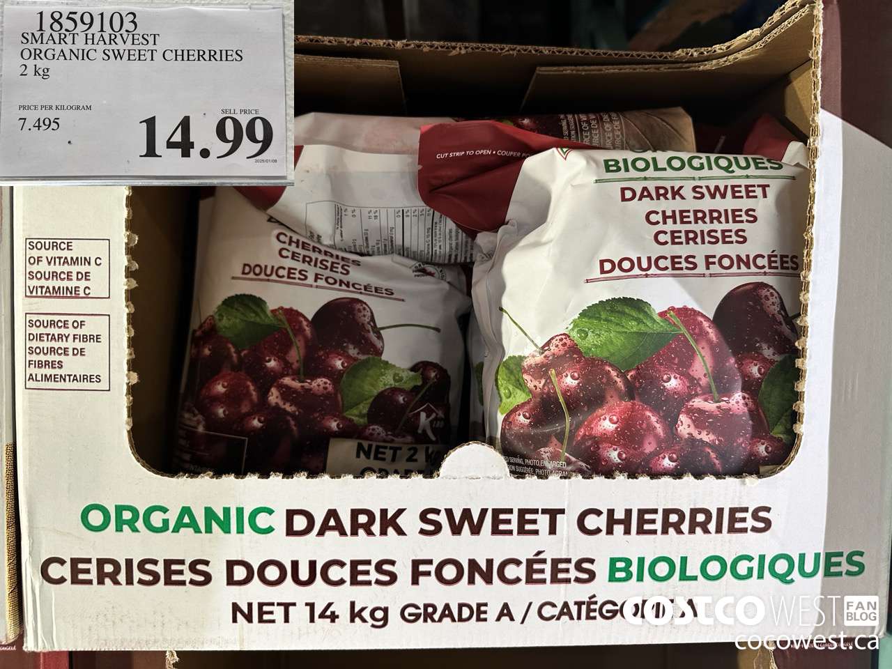 1859103 SMART HARVEST ORGANIC SWEET CHERRIES 2 KG $14.99