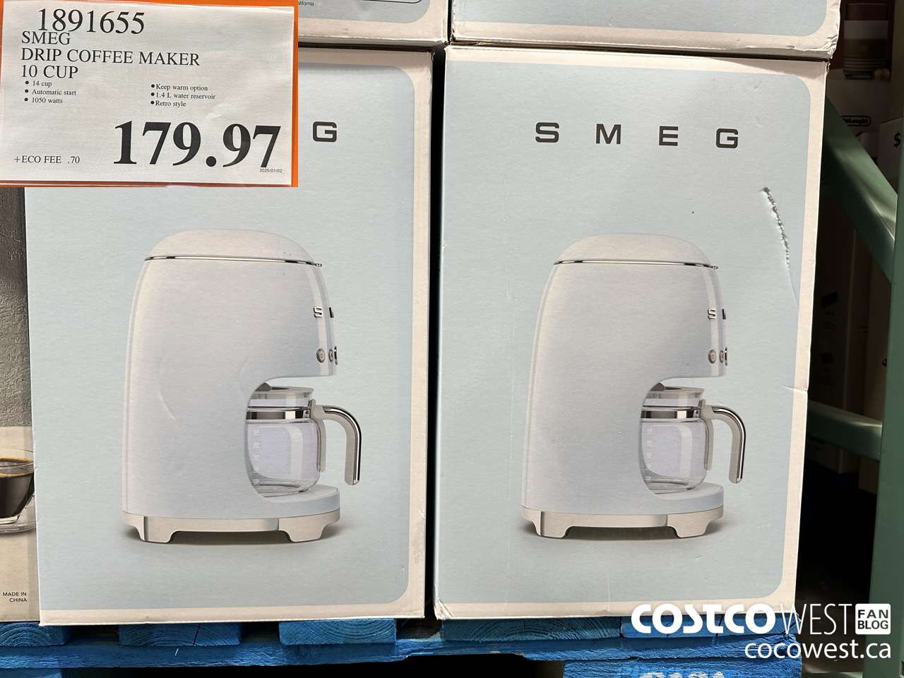 1891655 SMEG DRIP COFFEE MAKER 10 CUP $179.97