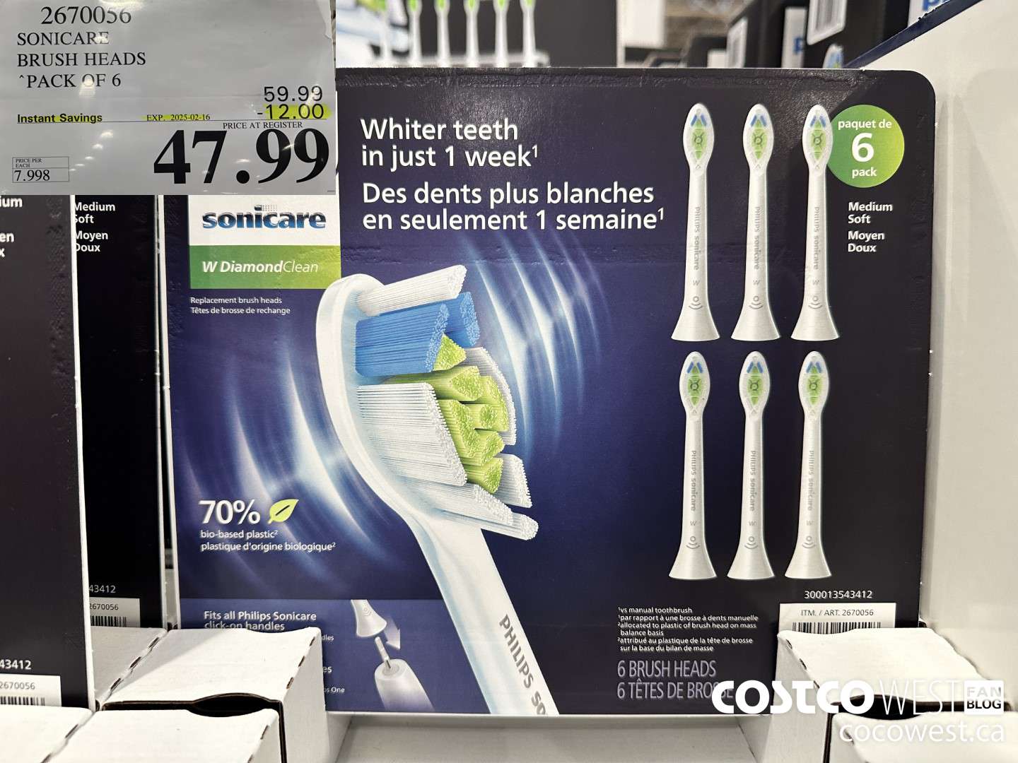 2670056 SONICARE BRUSH HEADS PACK OF 6 ($12.00 INSTANT SAVINGS EXPIRES ON 2025-02-16) $47.99