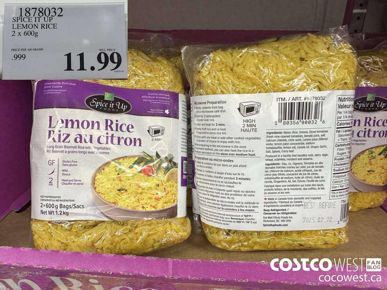 1878032 SPICE IT UP LEMON RICE 2 X 600G $11.99