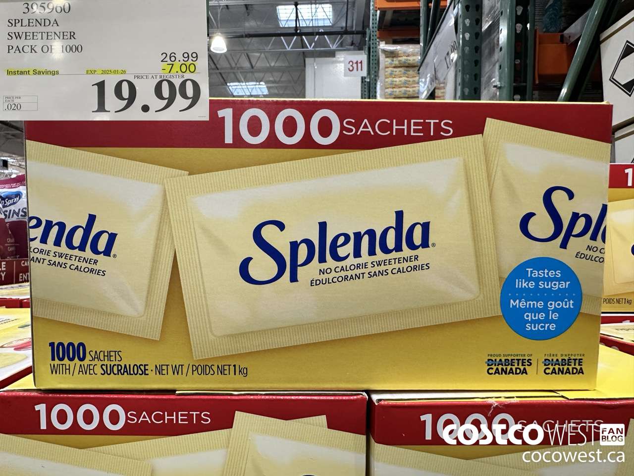 395960 SPLENDA SWEETENER 1000 PACKETS ($7.00 INSTANT SAVINGS EXPIRES ON 2025-01-26) $19.99