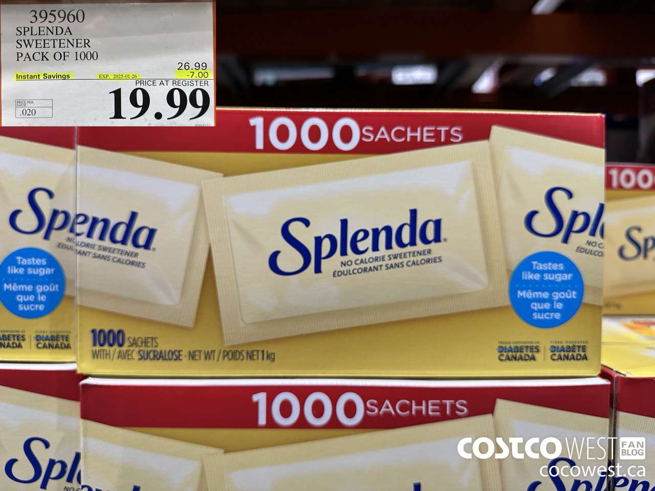 395960 SPLENDA SWEETENER 1000 PACKETS ($7.00 INSTANT SAVINGS EXPIRES ON 2025-01-26) $19.99