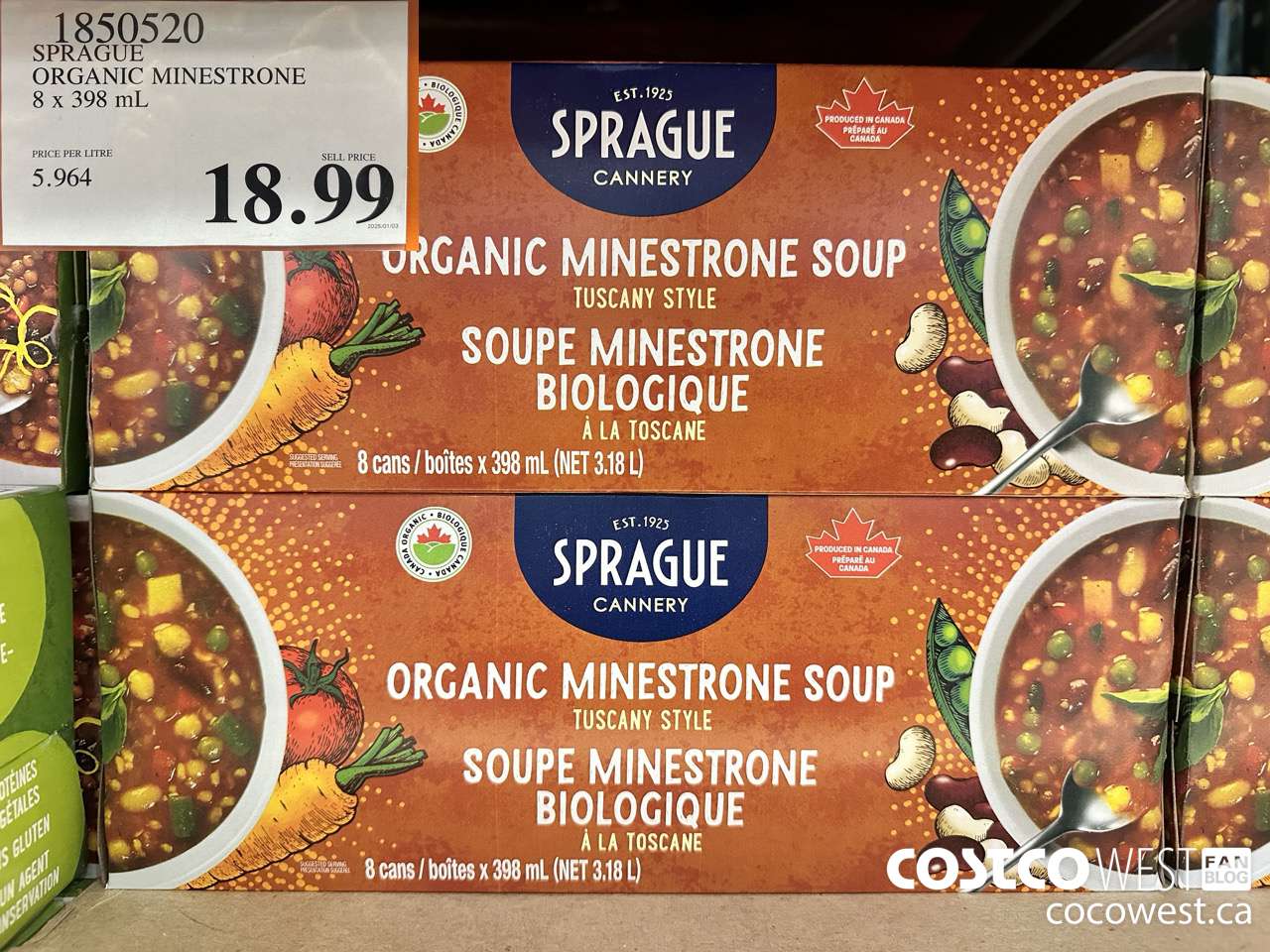 1850520 SPRAGUE ORGANIC MINESTRONE 8 X 398ML $18.99