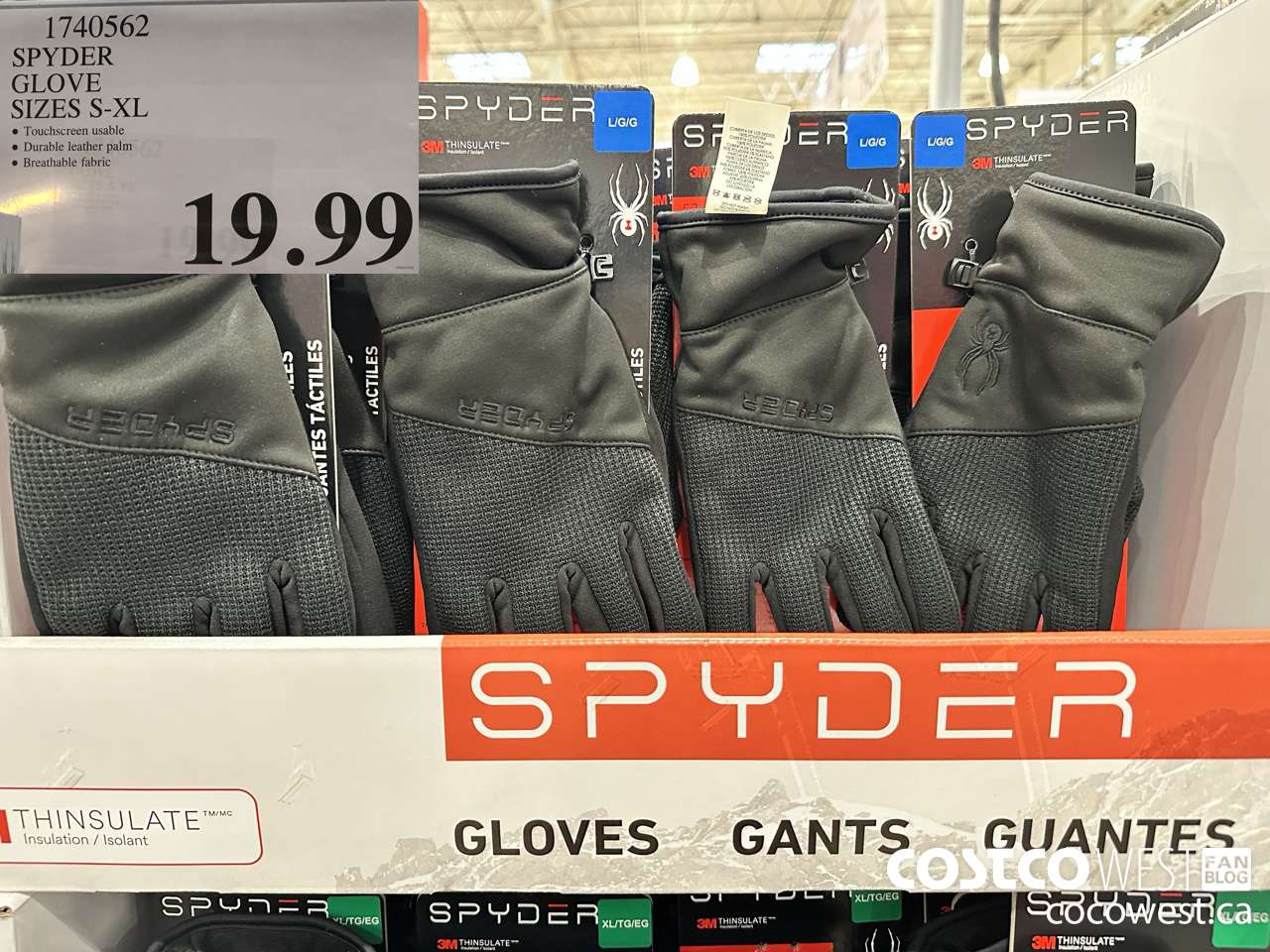 1740562 SPYDER GLOVE SIZES S-XL $19.99