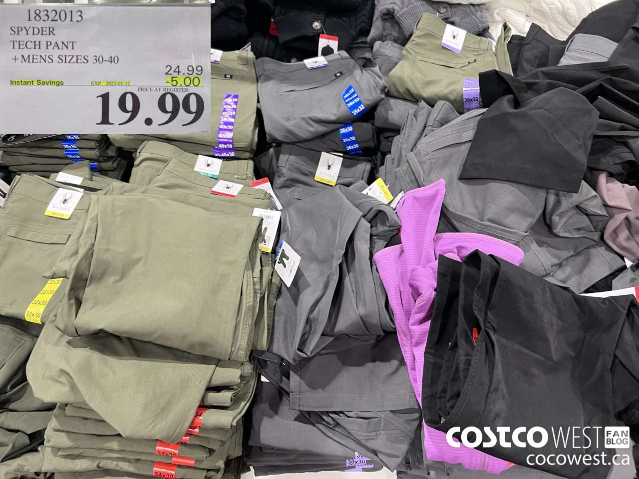 1832013 SPYDER TECH PANT MENS SIZES 30-40 ($5.00 INSTANT SAVINGS EXPIRES ON 2025-01-12) $19.99