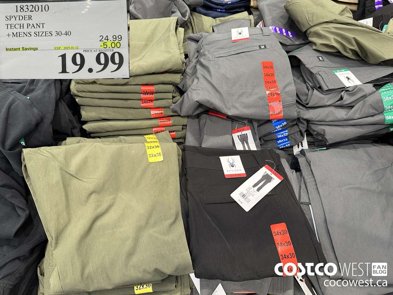 1832010 SPYDER TECH PANT MENS SIZES 30-40 ($5.00 INSTANT SAVINGS EXPIRES ON 2025-01-12) $19.99