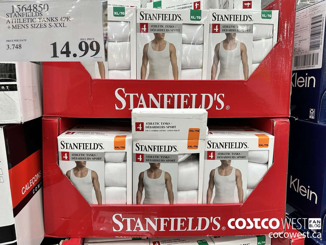 1564850 STANFIELDS ATHLETIC TANK 4PK MENS SIZES S-XXL $14.99