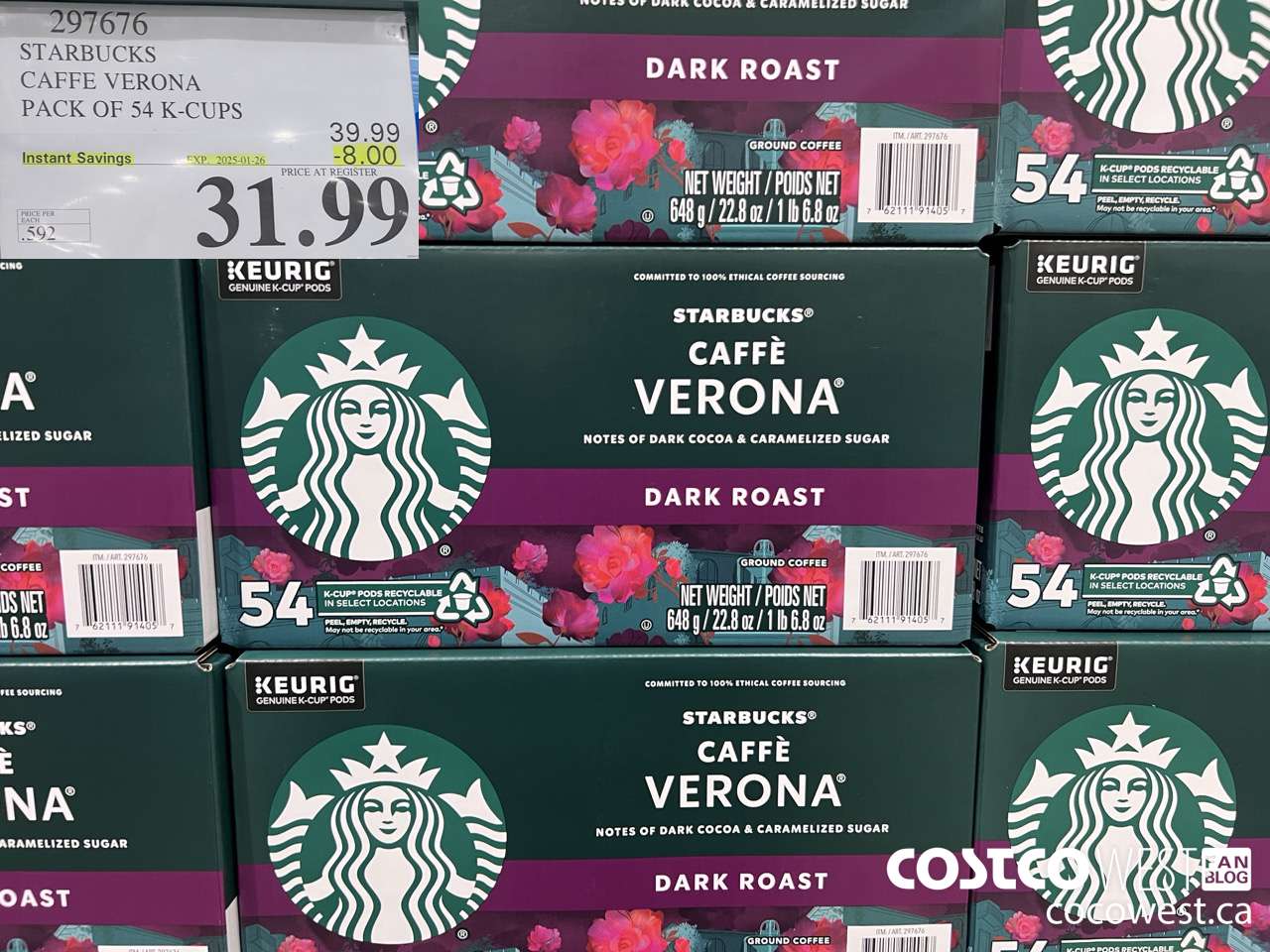 297676 STARBUCKS CAFFE VERONA K-CUPS 54 COUNT ($8.00 INSTANT SAVINGS EXPIRES ON 2025-01-26) $31.99
