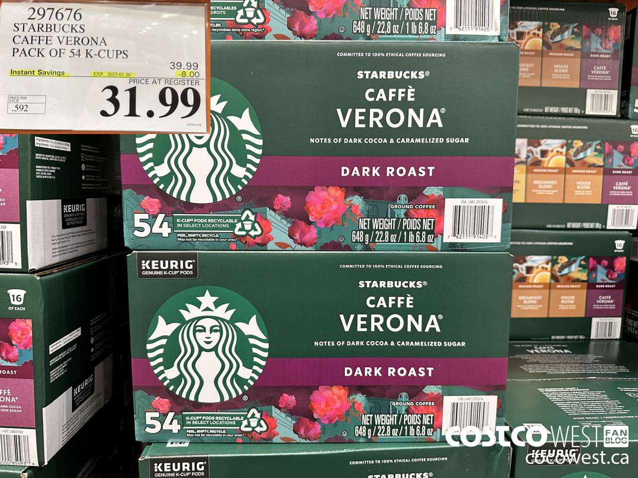 297676 STARBUCKS CAFFE VERONA K-CUPS 54 COUNT ($8.00 INSTANT SAVINGS EXPIRES ON 2025-01-26) $31.99
