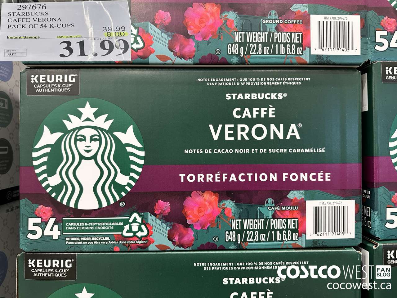 297676 STARBUCKS CAFFE VERONA K-CUPS 54 COUNT ($8.00 INSTANT SAVINGS EXPIRES ON 2025-01-26) $31.99