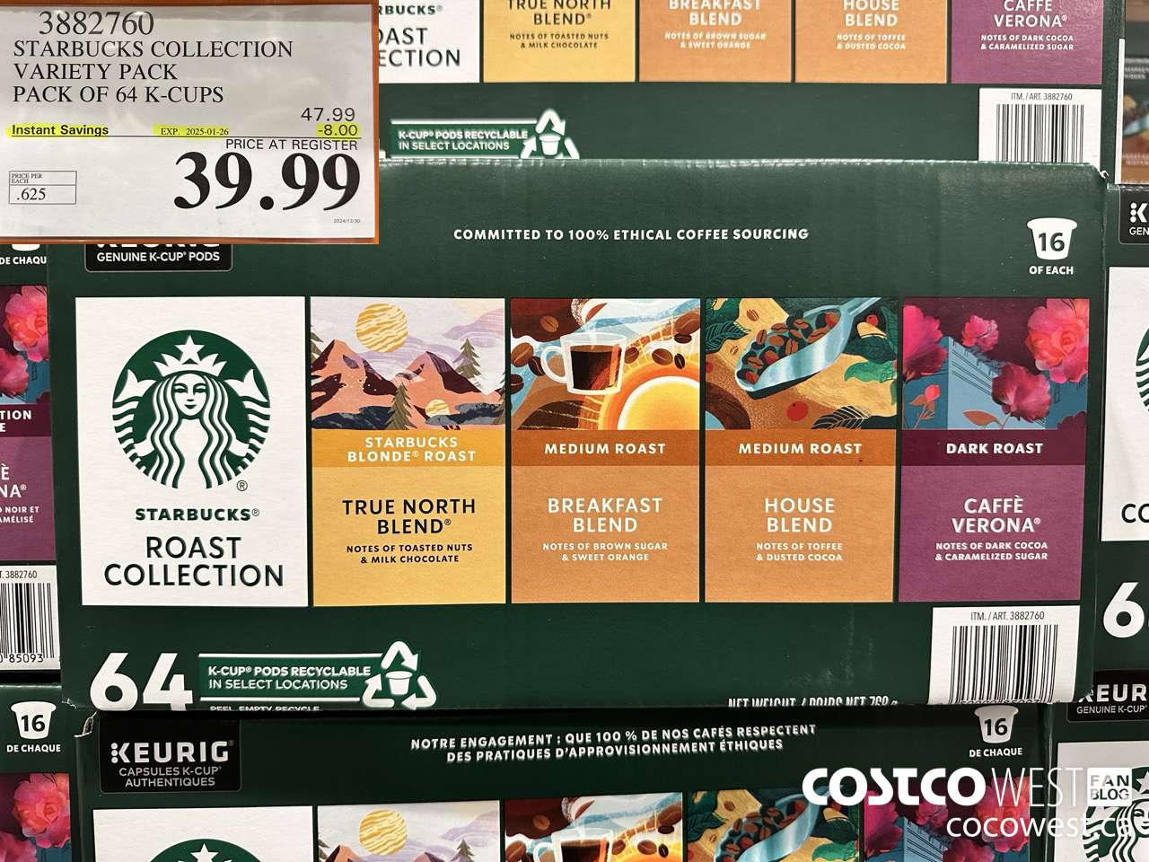 3882760 STARBUCKS COLLECTION VARIETY PACK 64 K-CUPS ($8.00 INSTANT SAVINGS EXPIRES ON 2025-01-26) $39.99