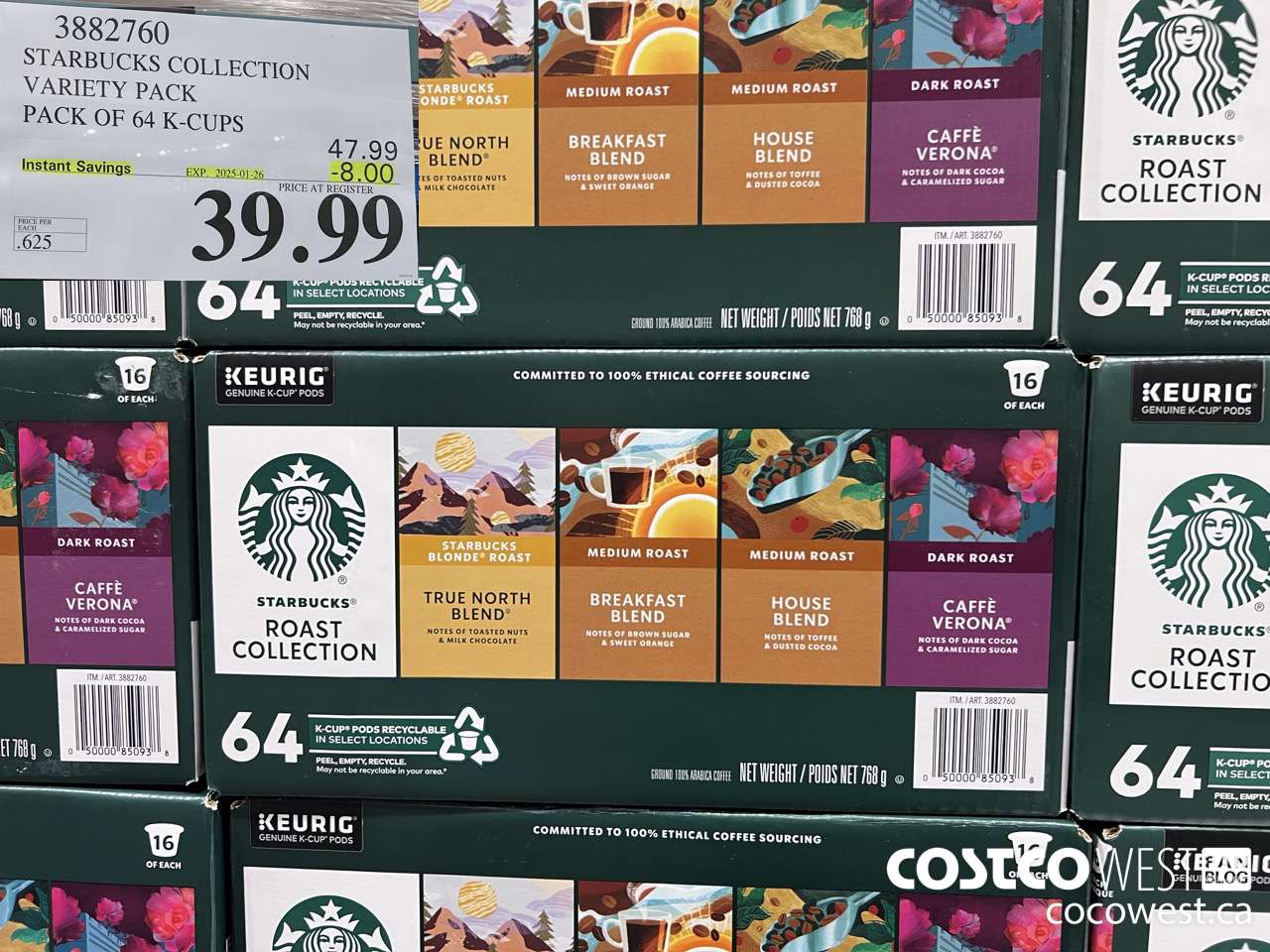 3882760 STARBUCKS COLLECTION VARIETY PACK 64 K-CUPS ($8.00 INSTANT SAVINGS EXPIRES ON 2025-01-26) $39.99