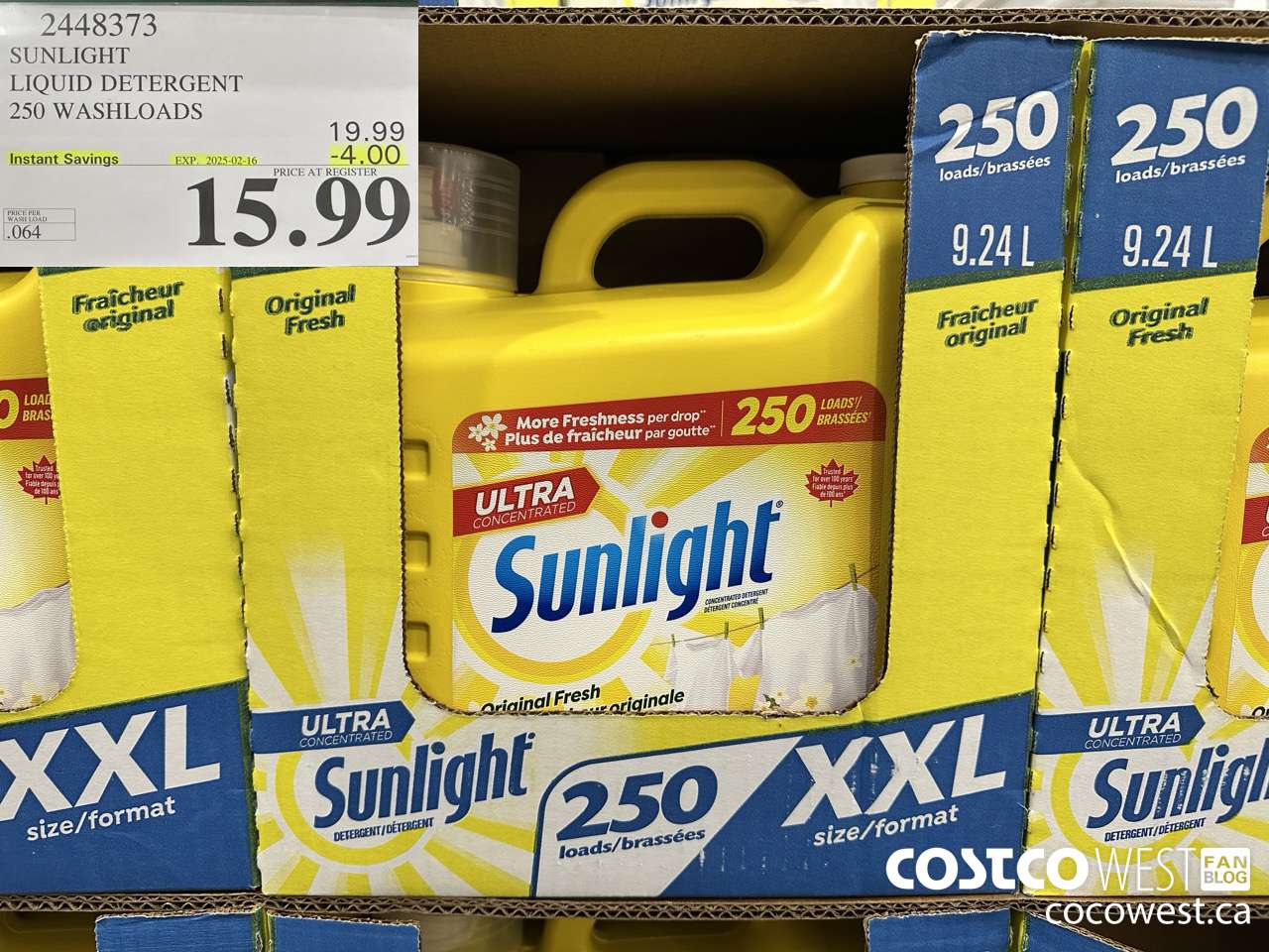 2448373 SUNLIGHT LIQUID DETERGENT 250 WASHLOADS ($4.00 INSTANT SAVINGS EXPIRES ON 2025-02-16) $15.99